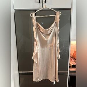 SATIN CHAMPAGNE DRESS WITH RUFFLE DETAILING